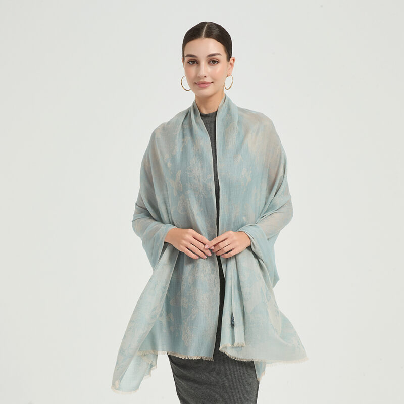 Fiona Featherlight Lambswool Scarf Wrap - Powder Blue - Image 3