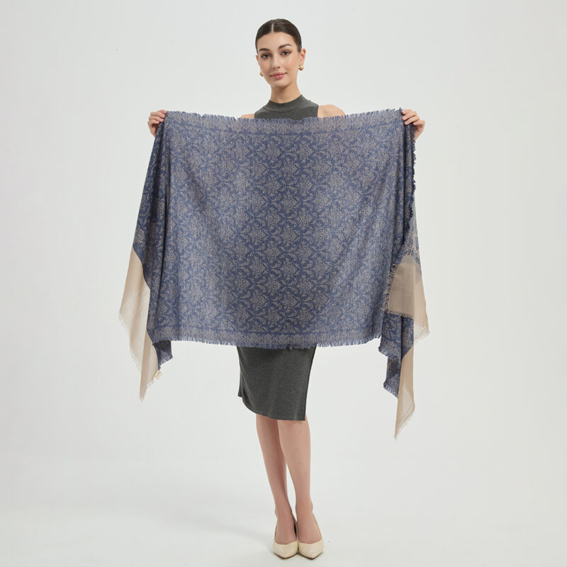 Kamal Featherlight Cashmere Scarf Wrap - Dark Blue - Image 2