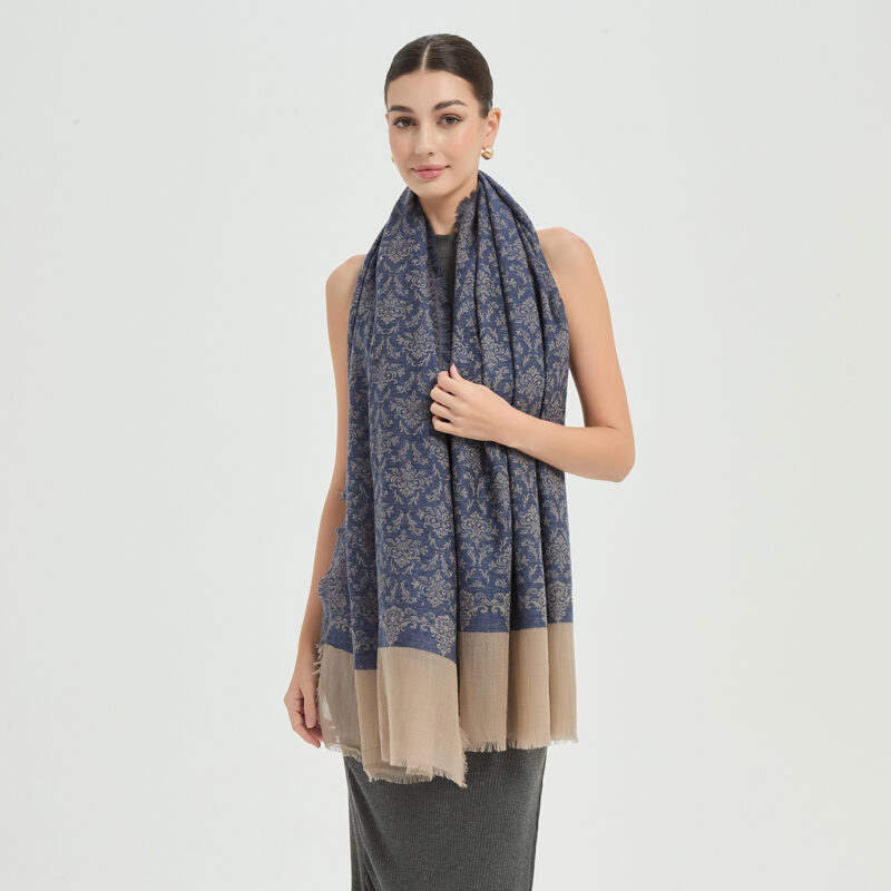 Kamal Featherlight Cashmere Scarf Wrap - Dark Blue - Image 4