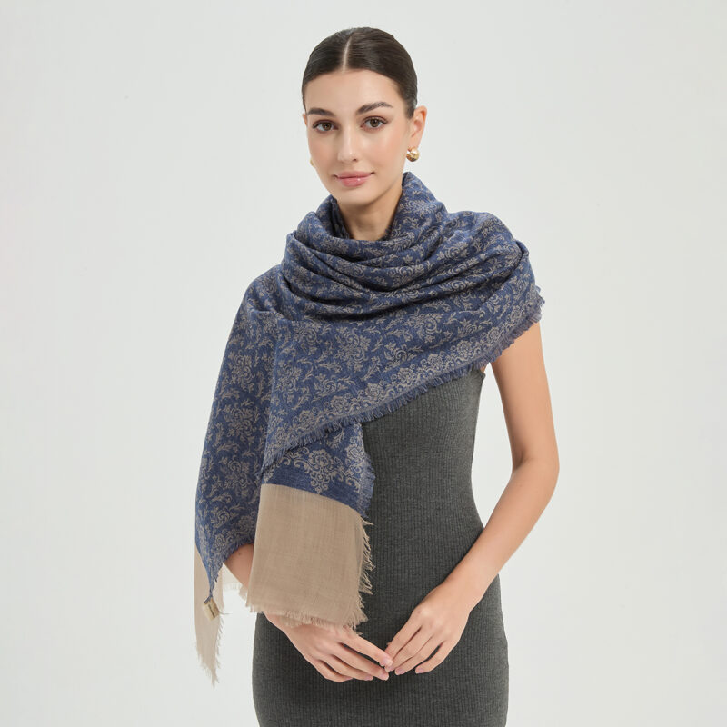 Kamal Featherlight Cashmere Scarf Wrap - Dark Blue - Image 3