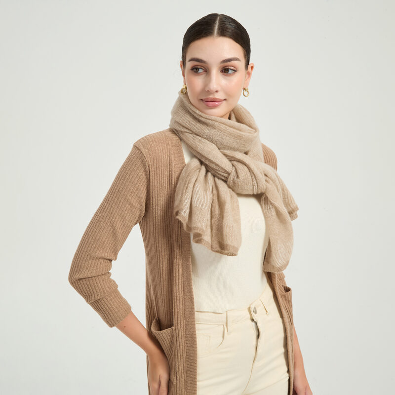 Elora Airweave Cashmere Scarf - Khaki - Image 4