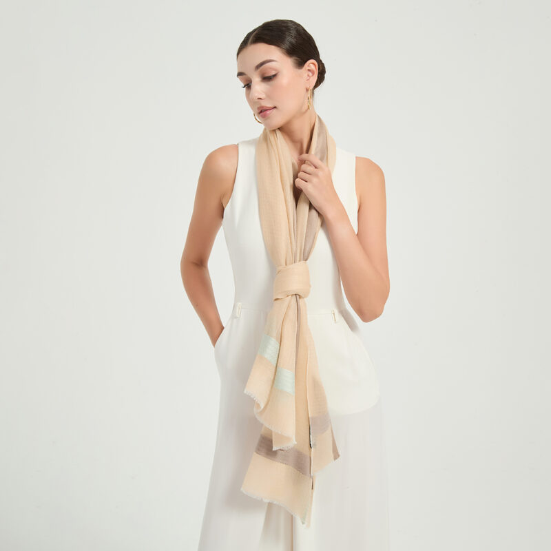 Melina Featherlight Cashmere Scarf Wrap - Beige - Image 3