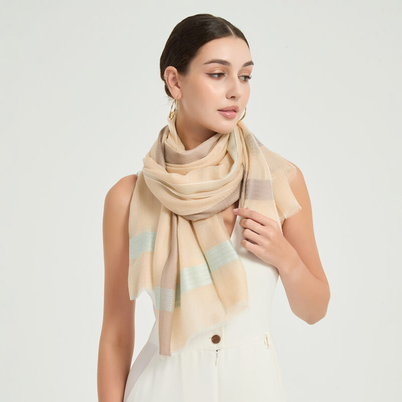 Melina Featherlight Cashmere Scarf Wrap - Beige - Image 4
